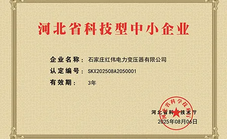 Shijiazhuang Hongwei Power Transformer Co., Ltd. Honored as Hebei Science and Technology-based SME, Recognized for Innovation Excellence